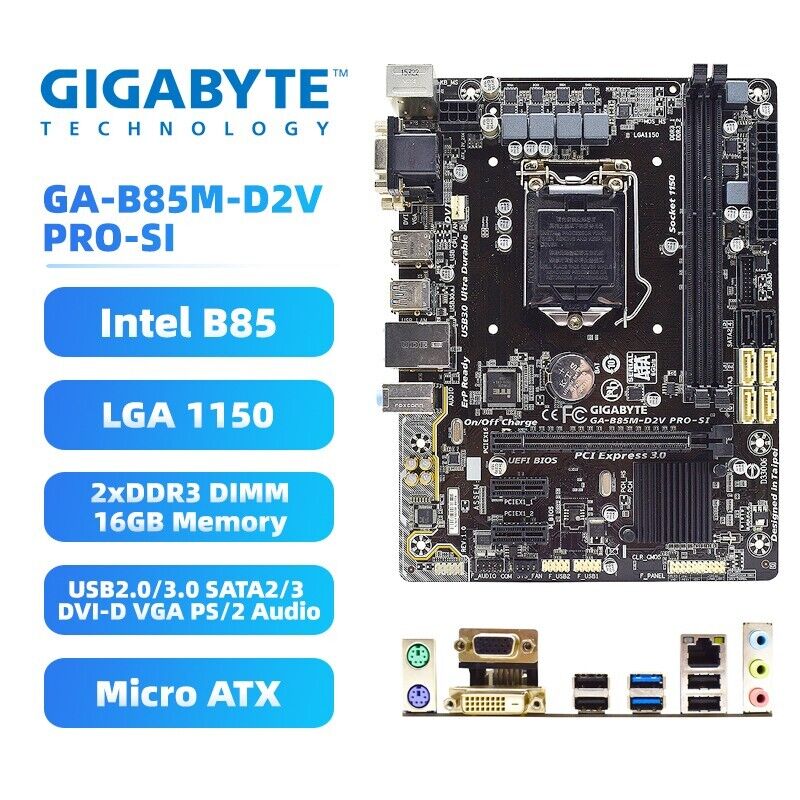 GIGABYTE GA-B85M-D2V PRO-SI Motherboard M-ATX Intel B85 LGA1150 DDR3 SATA2/3 VGA