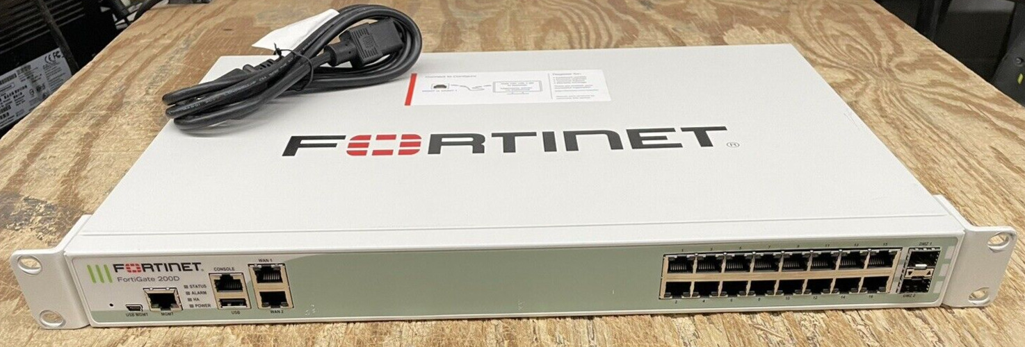 P11545-07-01, Fortinet 200D FG-200D 16-Port Firewall Security with Power Cable