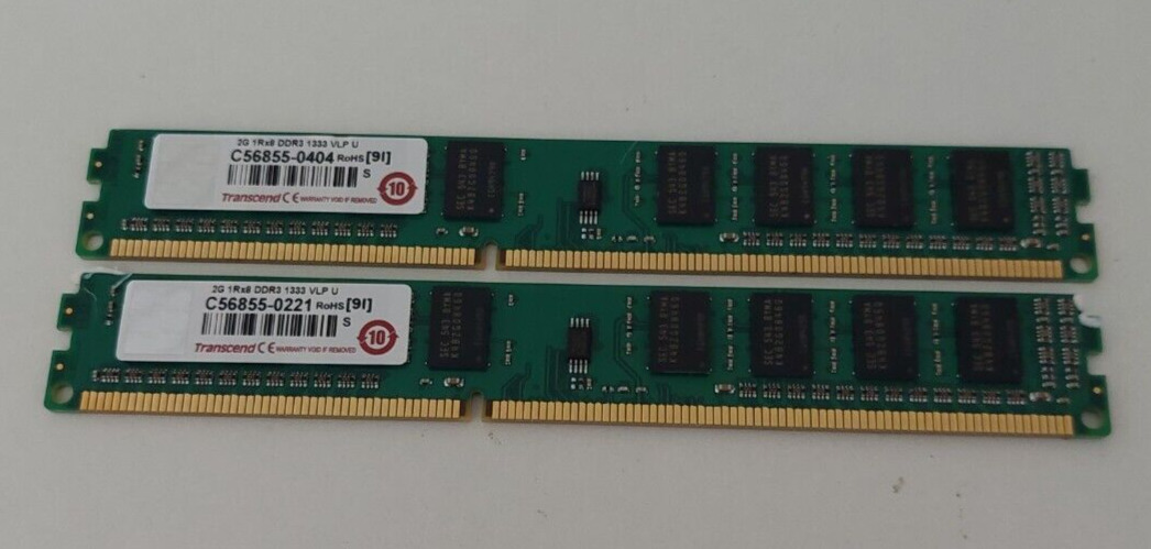 4GB KIT ( 2GB x 2 ) Transcend RAM DDR3 1333 VLP U Low profile Memory TESTED RARE