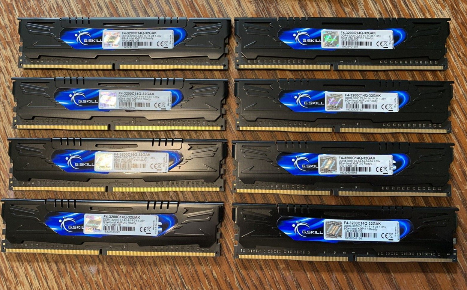 Lot of 8 G. Skill 8GB RAM PC4 DDR4-3200 Server Gaming RAM Tested/Good 64GB Total