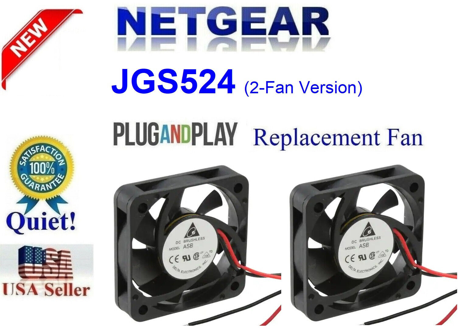 2 Pack Quiet Replacement Fans for Netgear JGS524 (2-Fan Version)