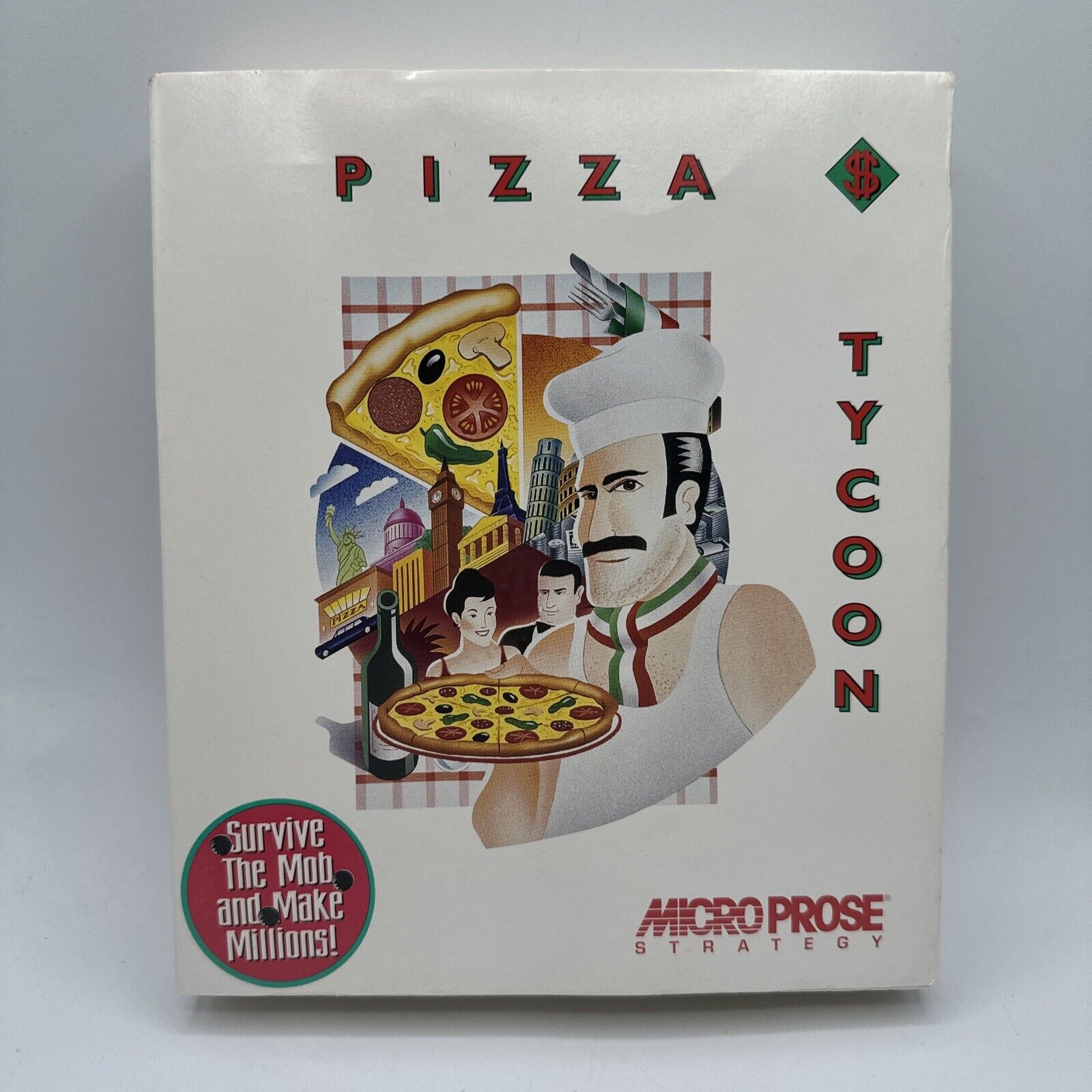 1994 Vintage Pizza Tycoon Micro Prose PC game Floppy Disc Big Box Complete