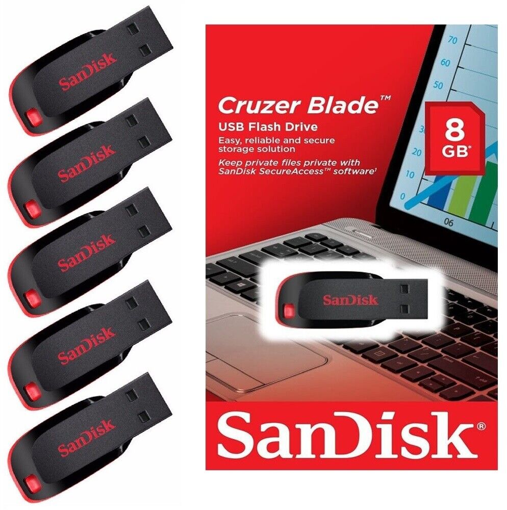 5 x SanDisk 8GB Cruzer Blade USB 2.0 Flash Drive Memory SDCZ50-008G-B35 Retail