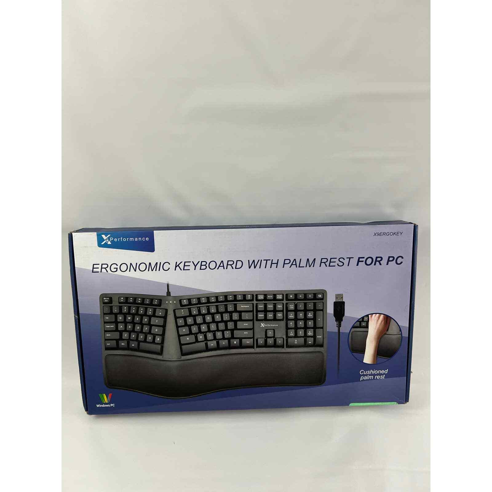 X9ERGOKEY Ergonomic Keyboard Wired with Cushioned Wrist Rest NEW For PC Windows