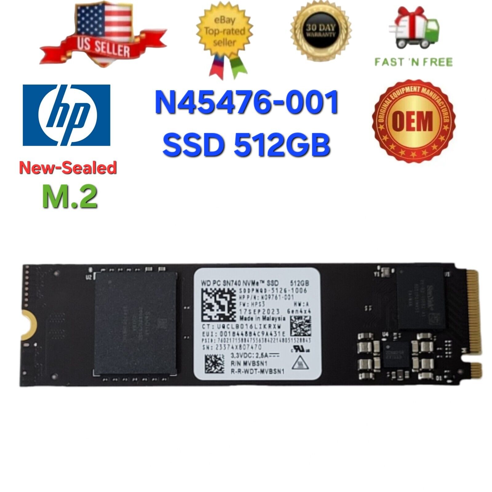 OEM HP N45476-001	SKO-SSD 512GB PCIe-4x4 2280 NVMe M.2 ORIGINALE HD Laptop N0976