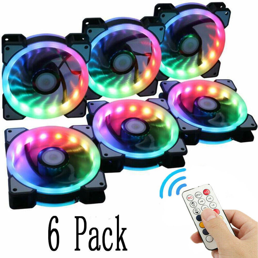 3-6 Pack 120mm Quiet Computer Case PC Cooling Fan RGB LED With Remote Control US