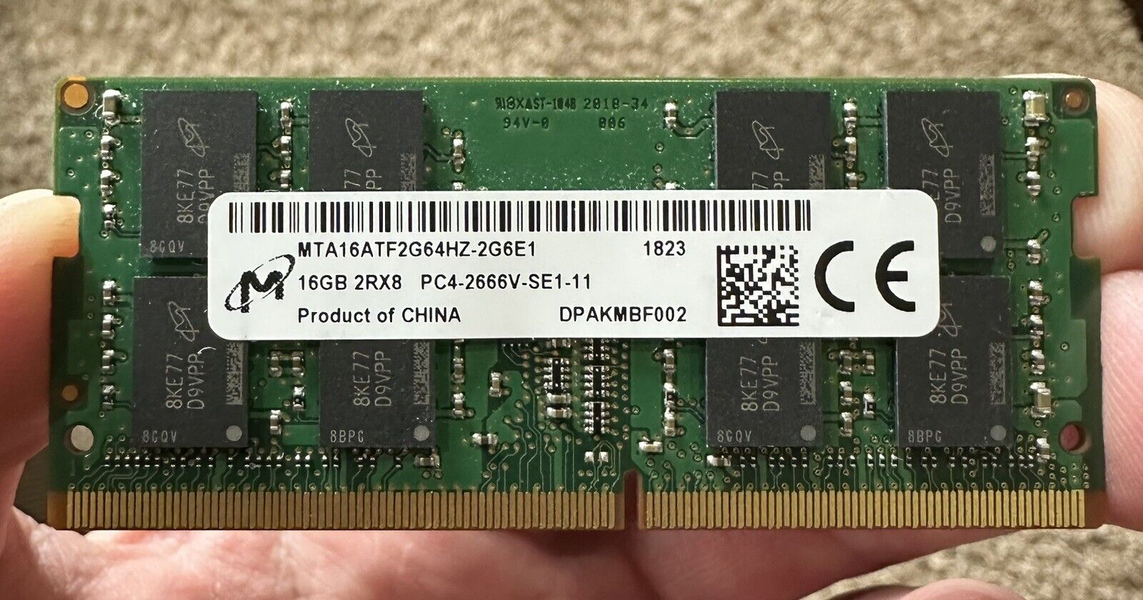 Micron 16GB DDR4 SDRAM Laptop Memory Ram PC4-2666V SODIMM MTA16ATF2G64HZ
