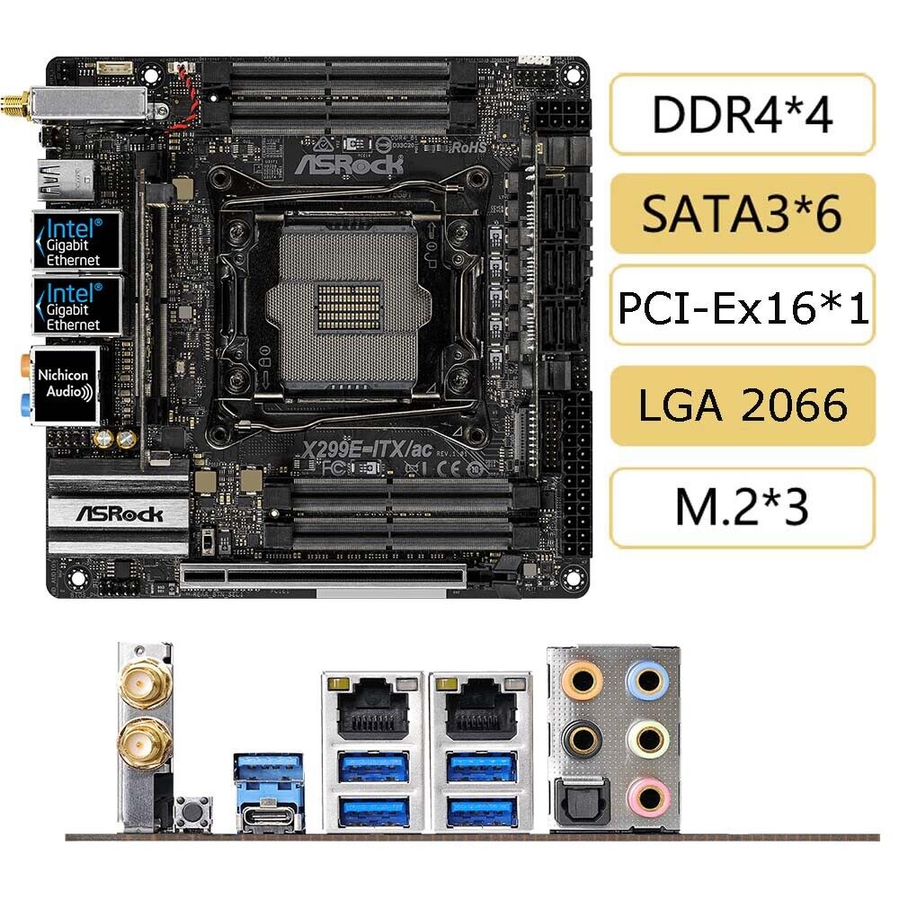 For ASROCK X299E-ITX/ac LGA2066 DDR4 3×M.2 6×SATA III Mini-ITX Motherboard
