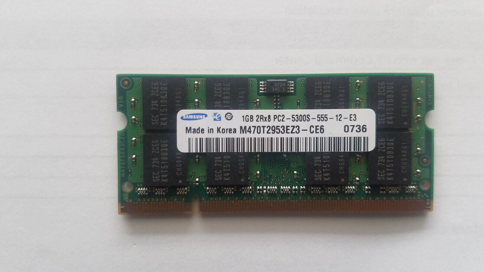 SAMSUNG DDR2 1GB 2Rx8 PC2-5300S-555-12-E3 M470T2953EZ3-CE6 SODIMM LAPTOP MEMORY
