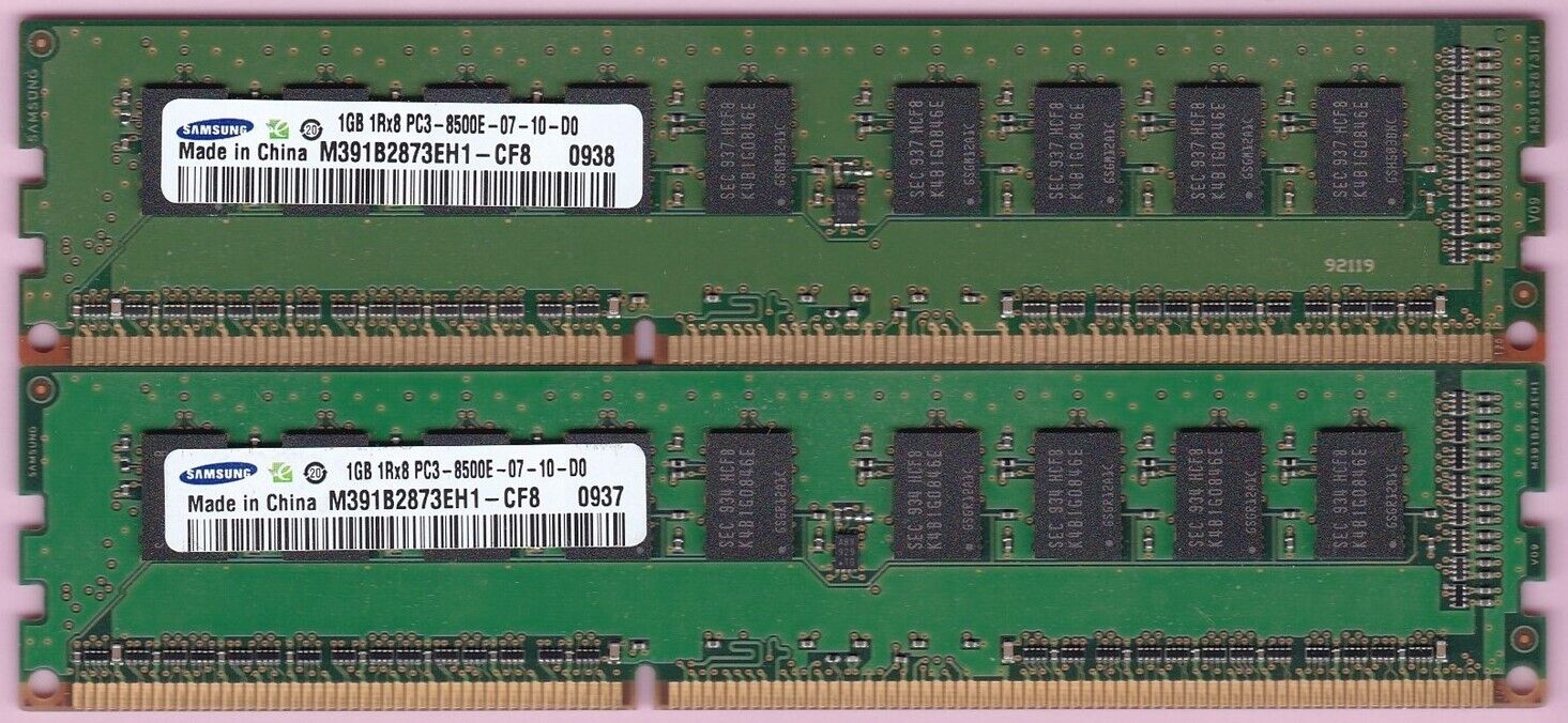 2GB 2x1GB PC3-8500E Samsung DDR3-1066 M391B2873EH1-CF8 ECC Ram Memory Kit 240Pin