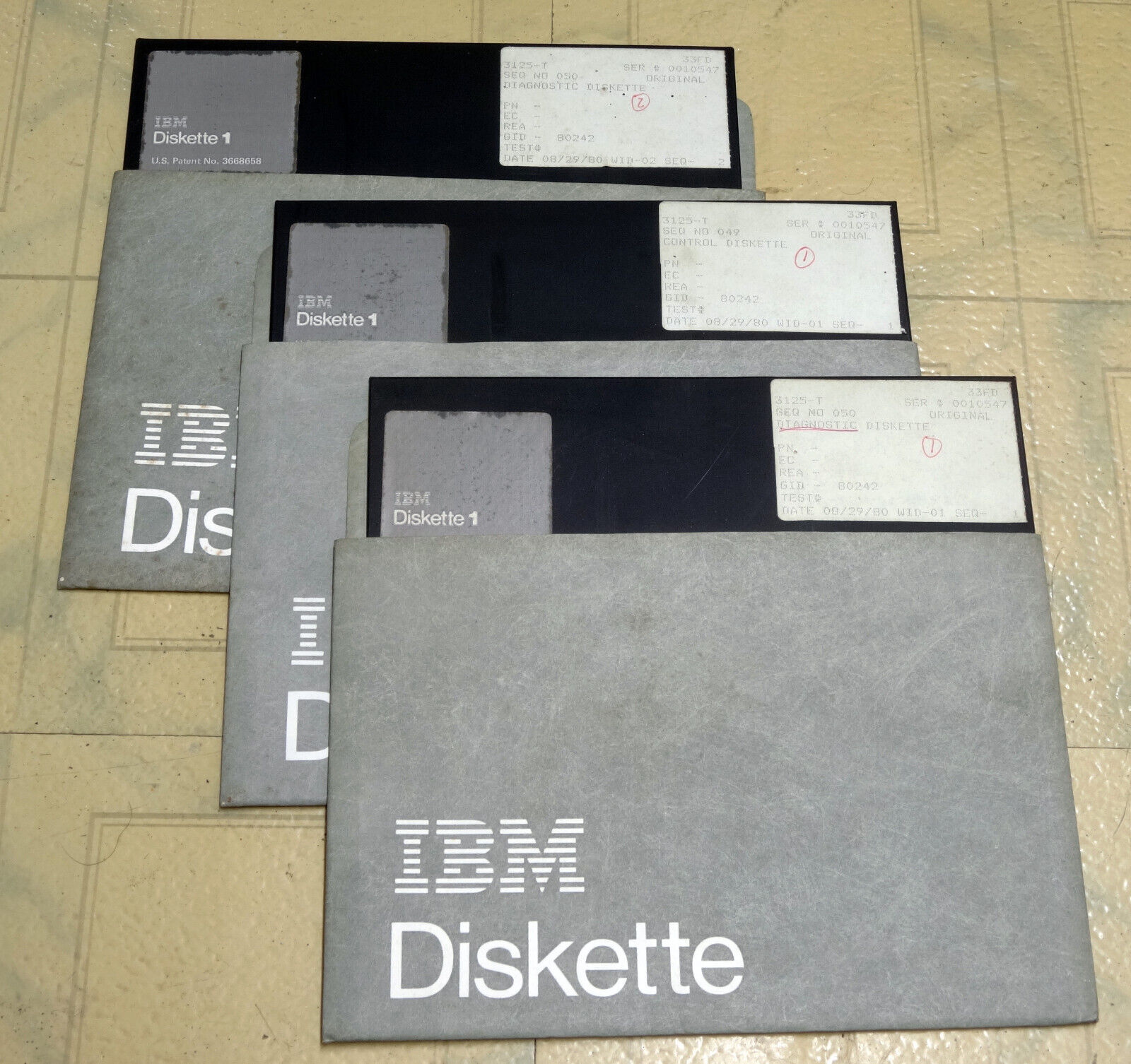 IBM System 370 vintage 8 inch diagnostic and control diskettes (lot of 3)