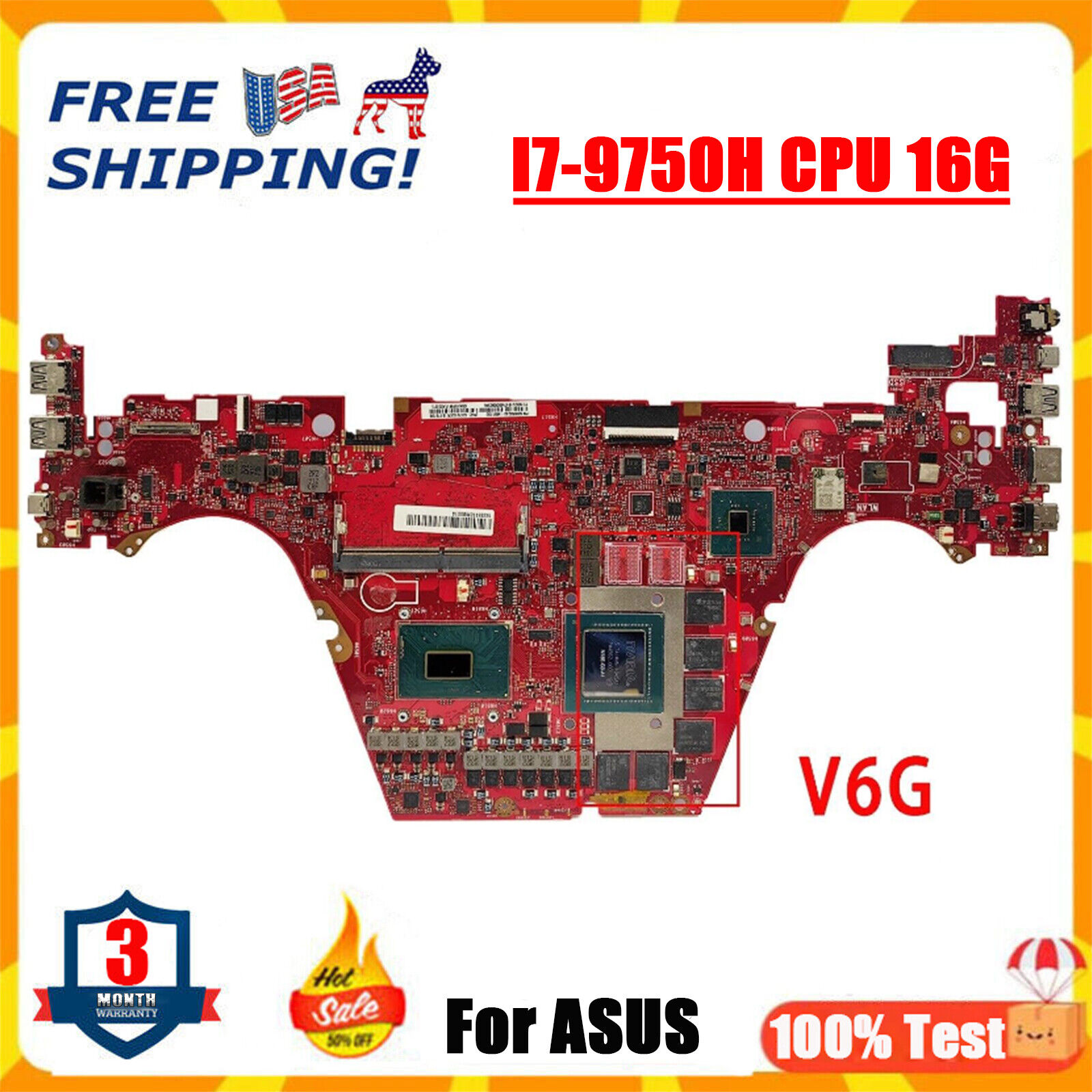 FOR ASUS ZEPHYRUS S GX701GVR GX701GV MOTHERBOARD I7-9750H CPU 16G RTX2060-V6G