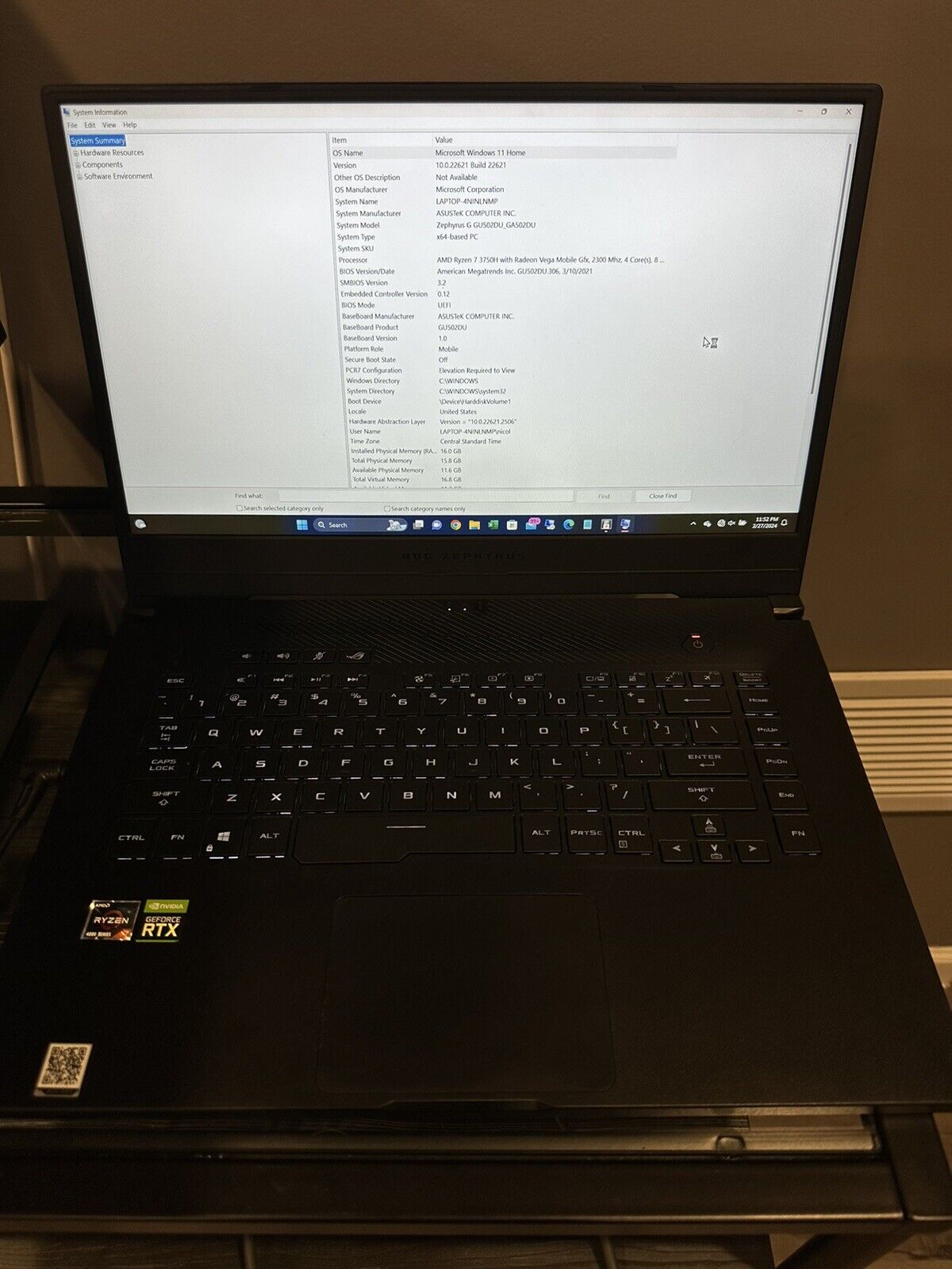 Asus ROG Gaming Laptop 15.6” ga502da-br7n6