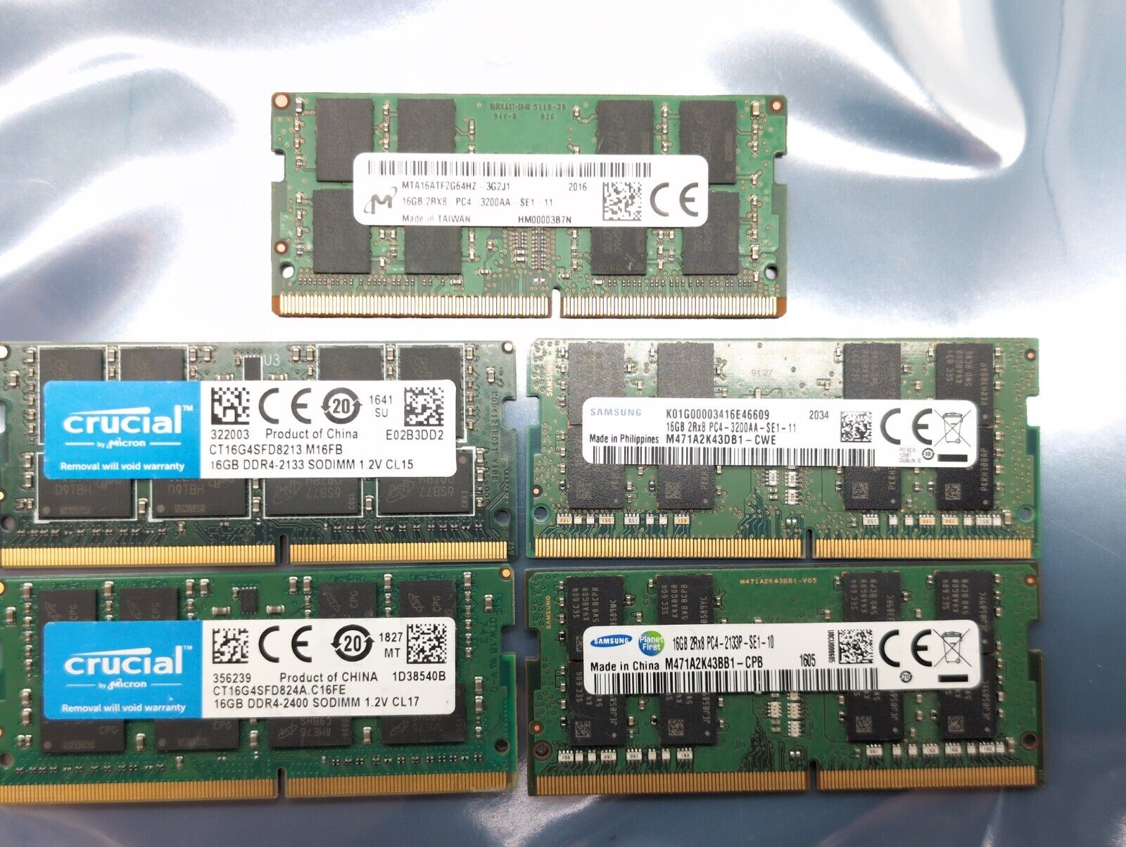 Lot of 5: 16gb DDR4 Laptop RAM Mixed Brand and speed.