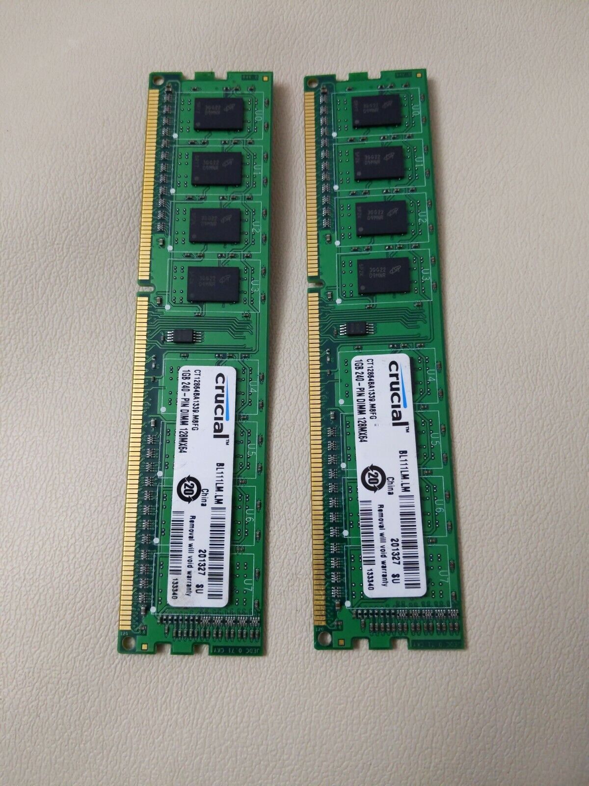 2 New Crucial 1GB 240PIN DIMM 128MX64 DDR3 Desktop Memory CT12864BA1339A.M8FG.