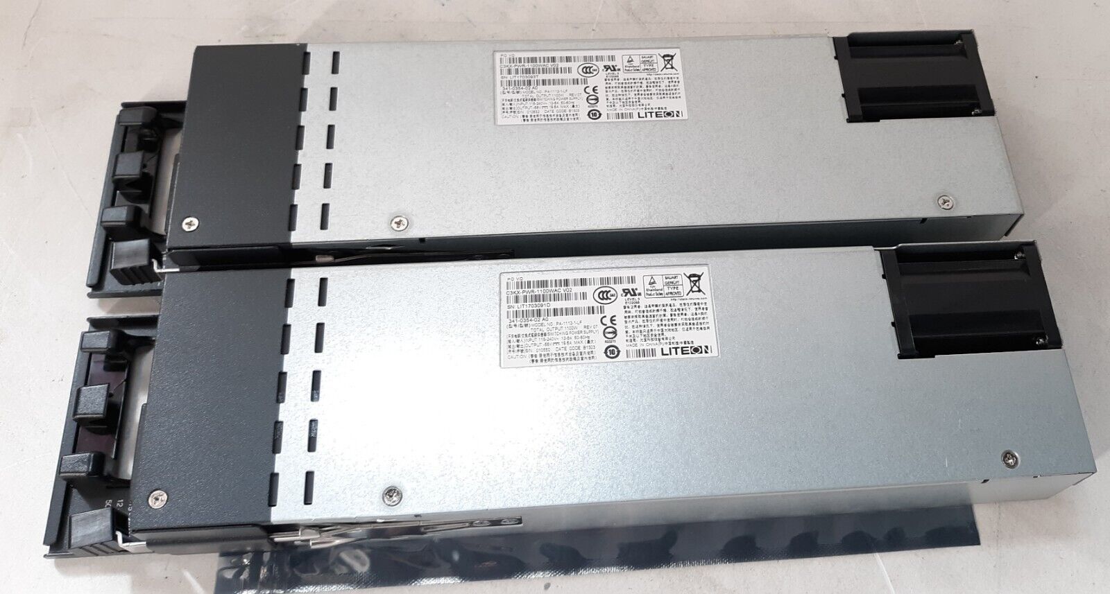 Pair of LiteOn C3KX-PWR-1100WAC V02 1100W PA-1112-1-LF Power Supply For Cisco