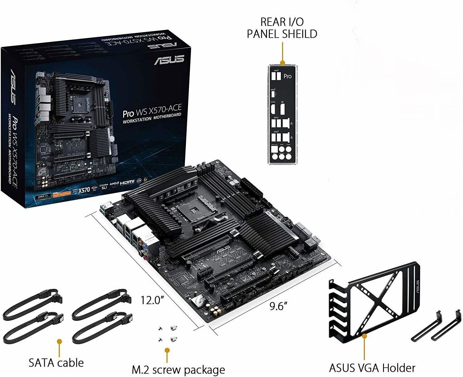 ASUS AMD AM4 Pro WS X570-Ace ATX Workstation Motherboard with 3 PCIe 4.0 X16