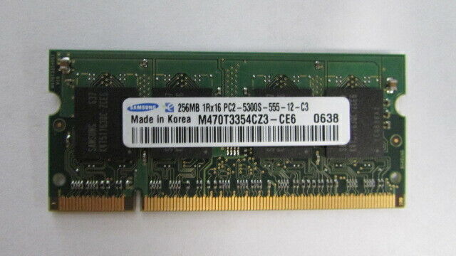 M470T3354CZ3-CE6 SAMSUNG LAPTOP MEMORY 256MB 1Rx16 PC2-5300S-555-12-C3 DDR2