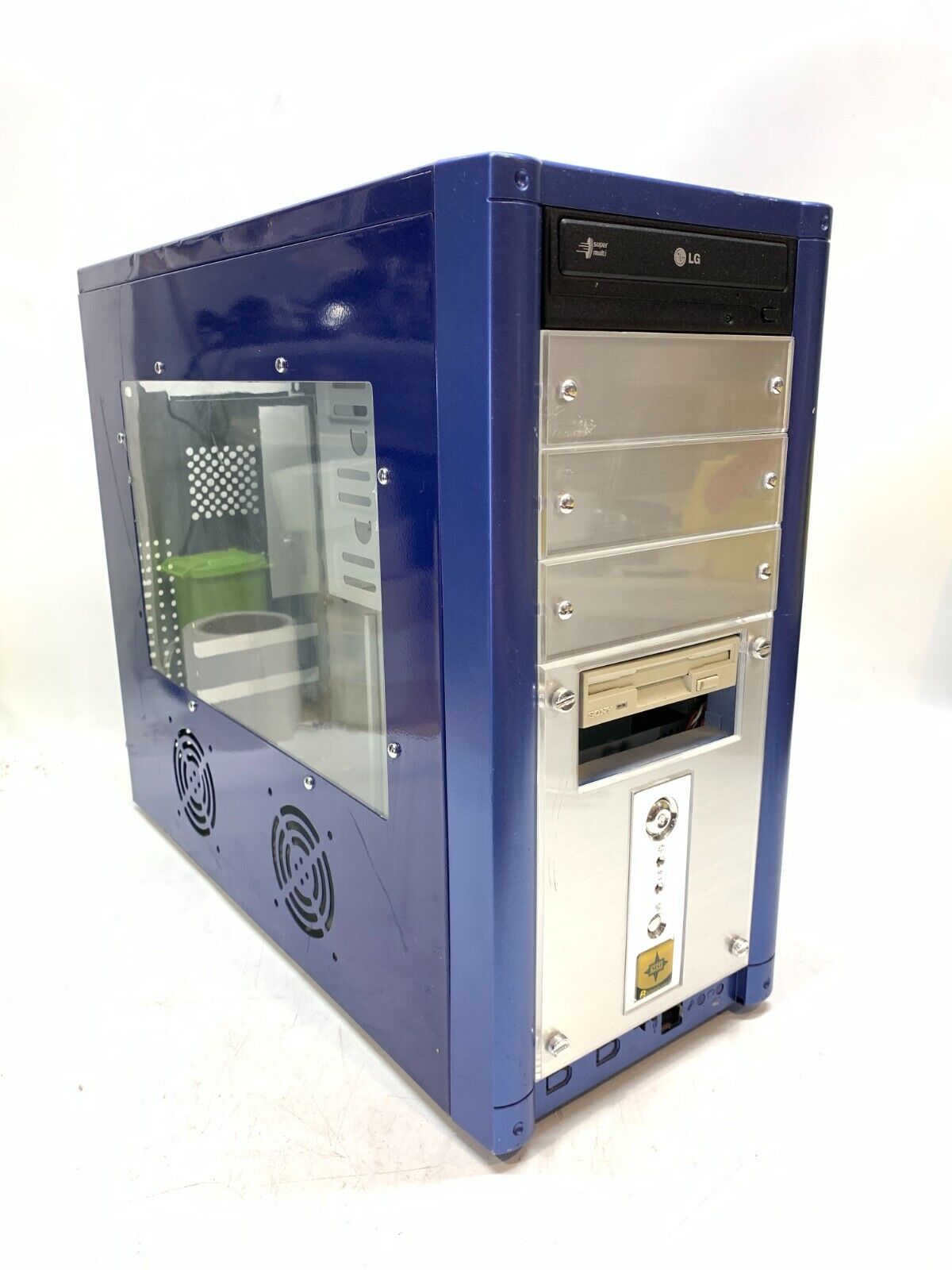 Vintage Blue ATX Mid-Tower Computer Case w/ DVD Burner + Floppy Drive, No PSU