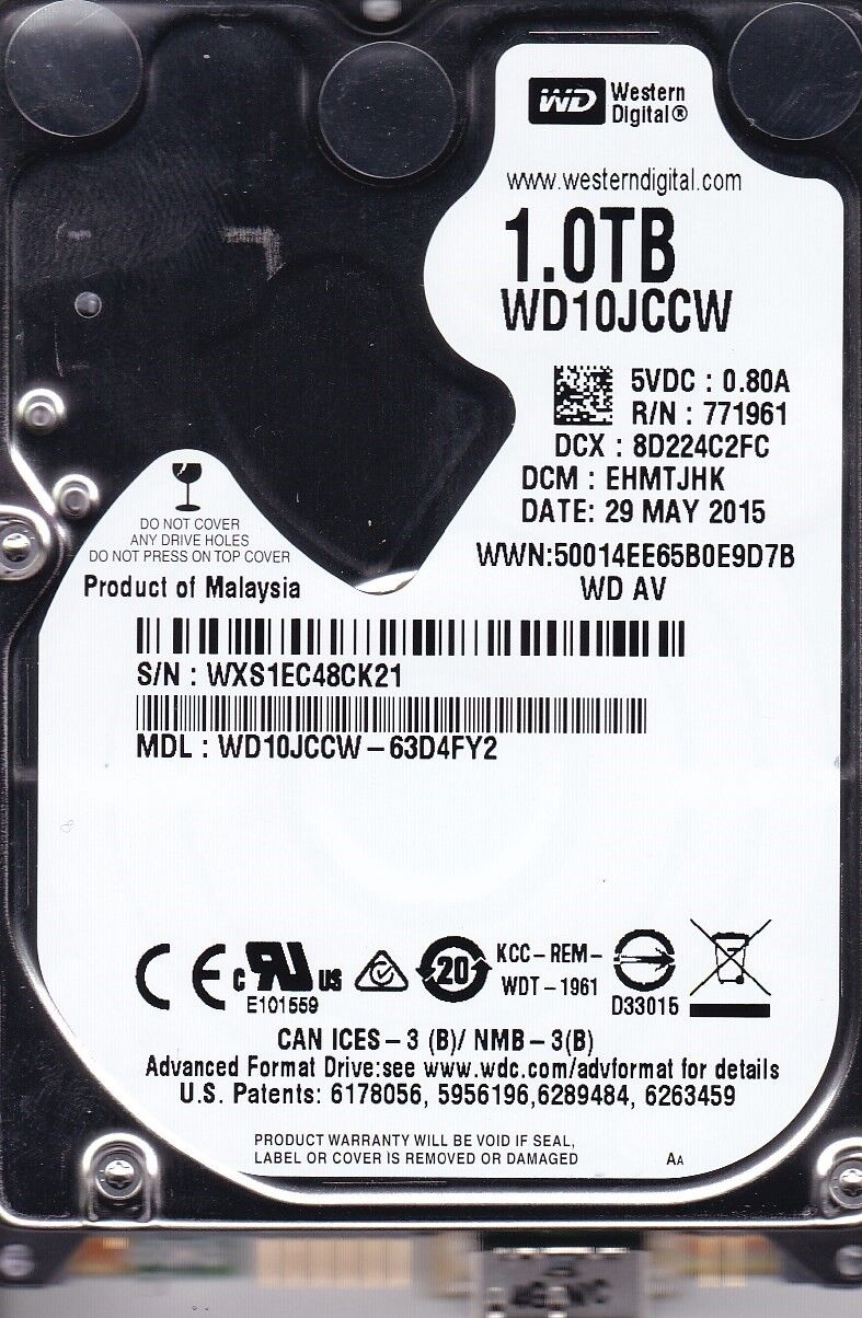 WD10JCCW-63D4FY2  dcm: EHMTJHK sn: WXS1...  Western Digital 1Tb  USB 3.0 C7-03