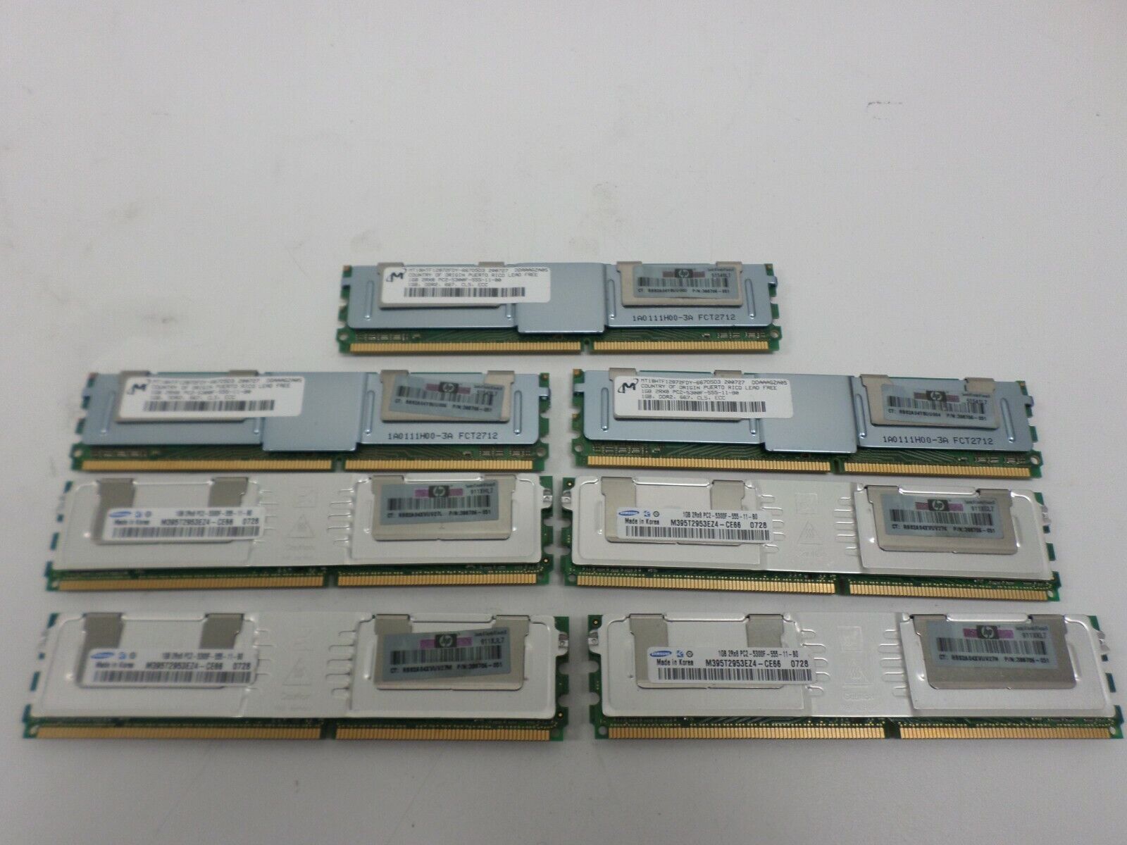 Lot of 7 Micron 1GB PC2-5300 667MHz DDR2 CL5 Memory MT18HTF12872FDY-667D5D3