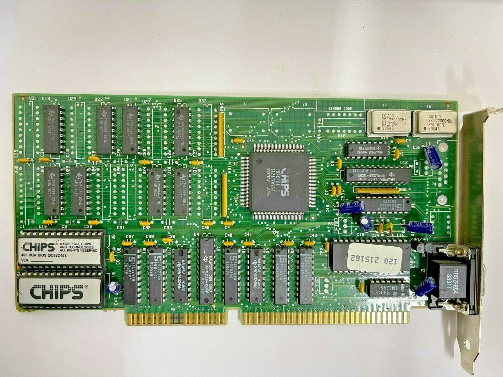 VINTAGE 1989 CARDINAL TECHNOLOGY CHIPS F82C451 256K 16 BIT ISA VGA CARD MXB25