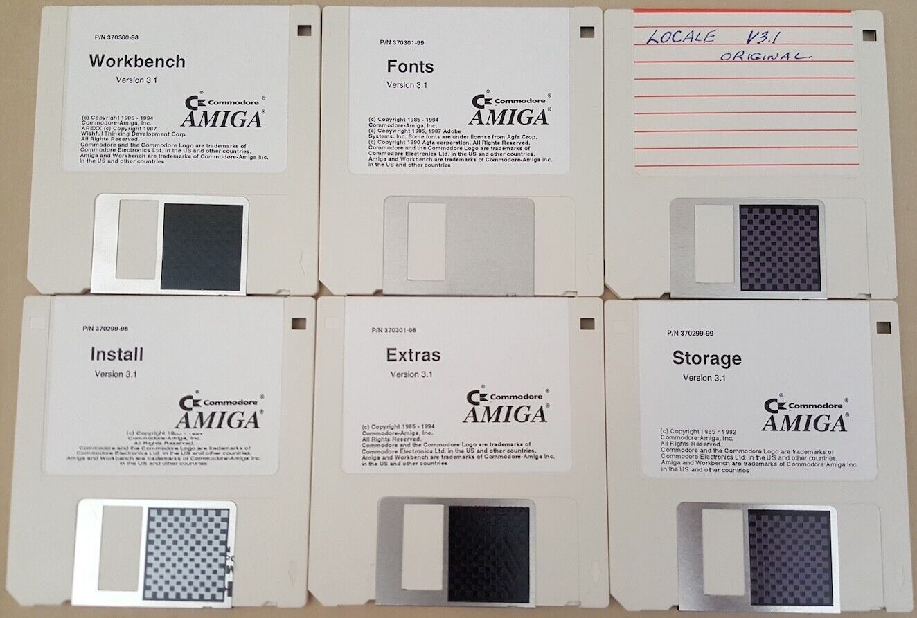 Amiga OS Operating System v3.1 Install Disks for Commodore Amiga