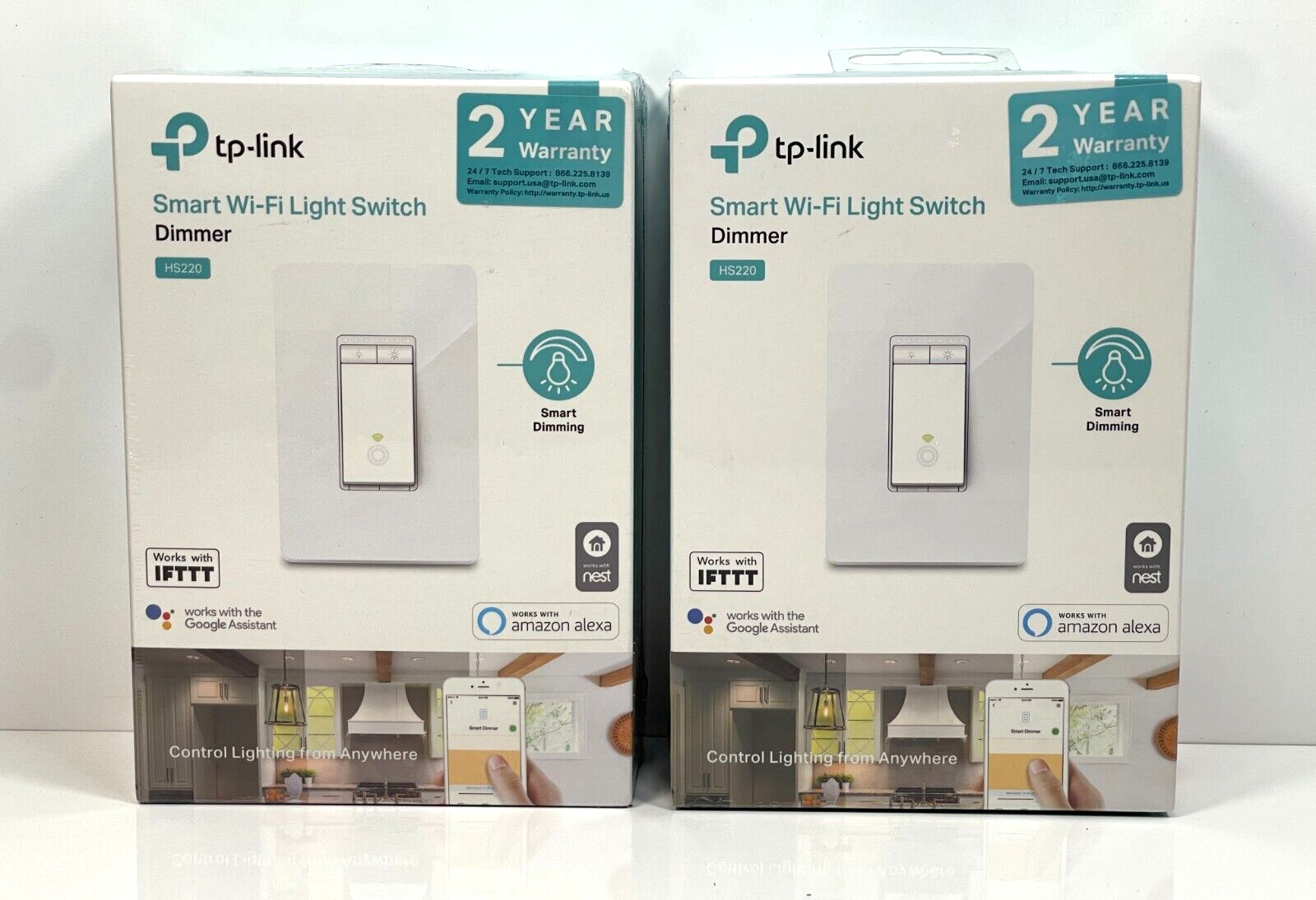 Lot of 2 TP-LINK HS220 Smart Wi-fi Light Switch With Dimmer NEW Sealed