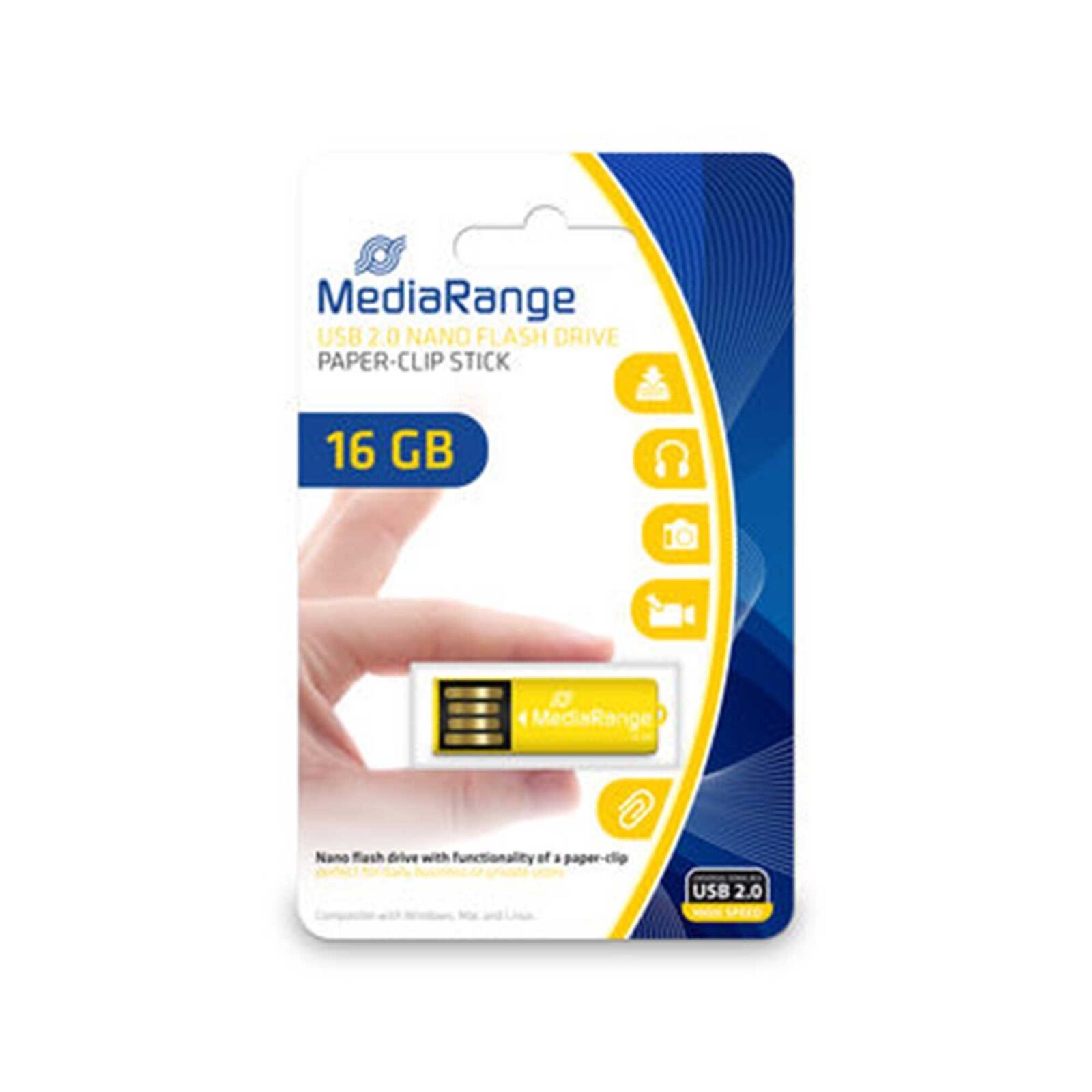 MediaRange MR976 Nano USB Stick 16GB yellow with paper clip function 16 GB
