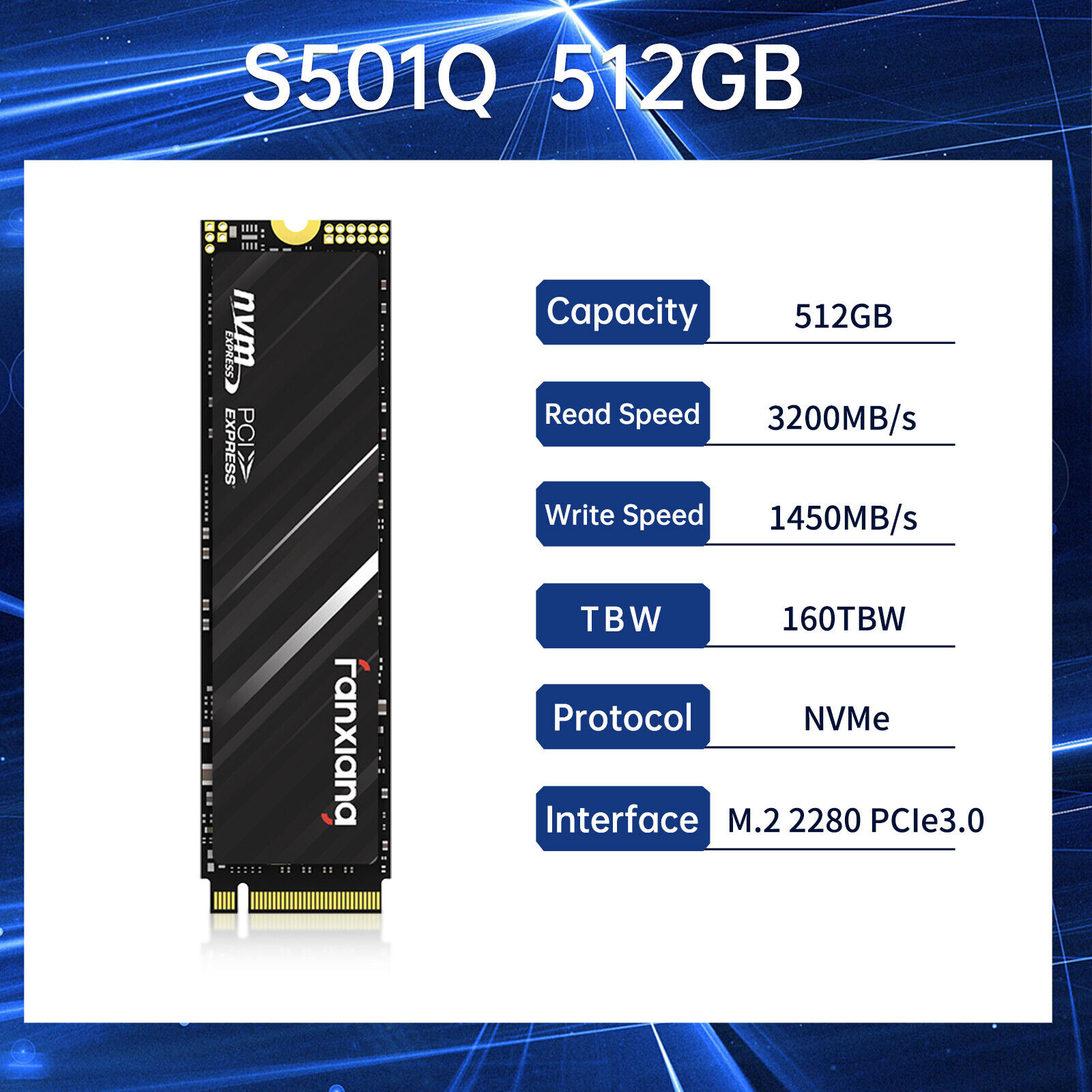  Fanxiang 1TB SSD M.2 2280 PCIe Gen 3 x4 NVMe 3D NAND Internal Solid State Drive