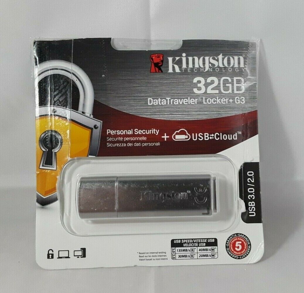 32GB Kingston DataTraveler Locker+ G3 Encrypted USB 3.0 Flash Drive - Silver