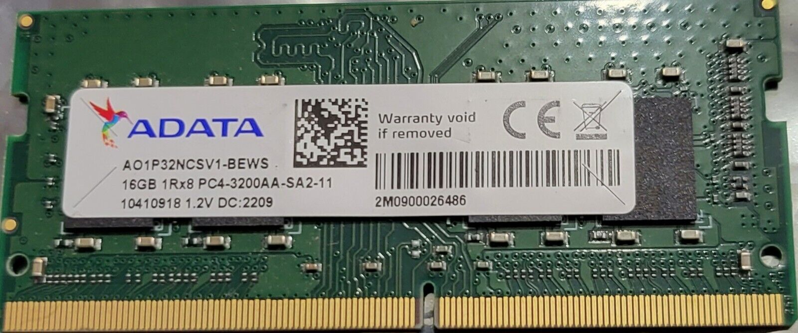 ADATA 16GB 1Rx8 DDR4 PC4-3200AA Laptop Memory Ram AO1P32NCSV1