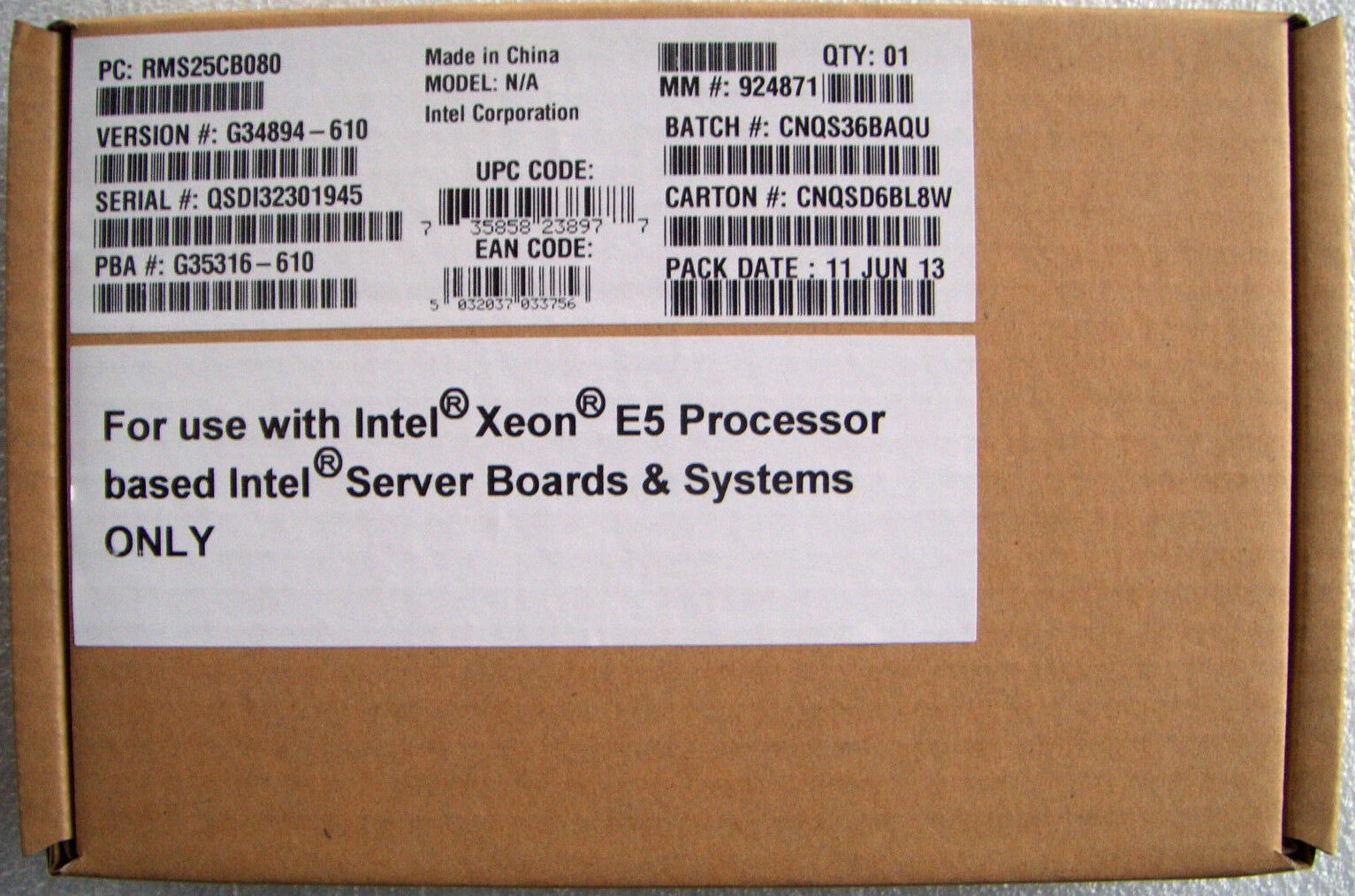 Intel Integrated RAID Module RMS25CB080 ( Factory Sealed In Box )
