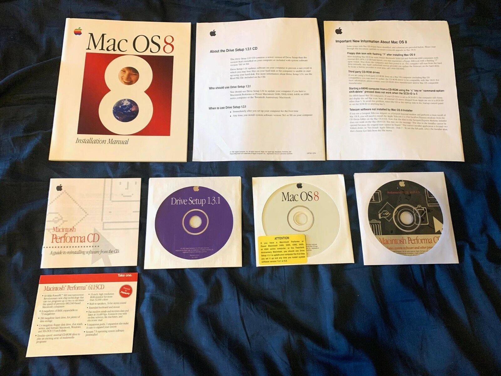 Apple Macintosh Vintage OS 8 Manual, Drive Setup, Software CD-ROMs for Performa
