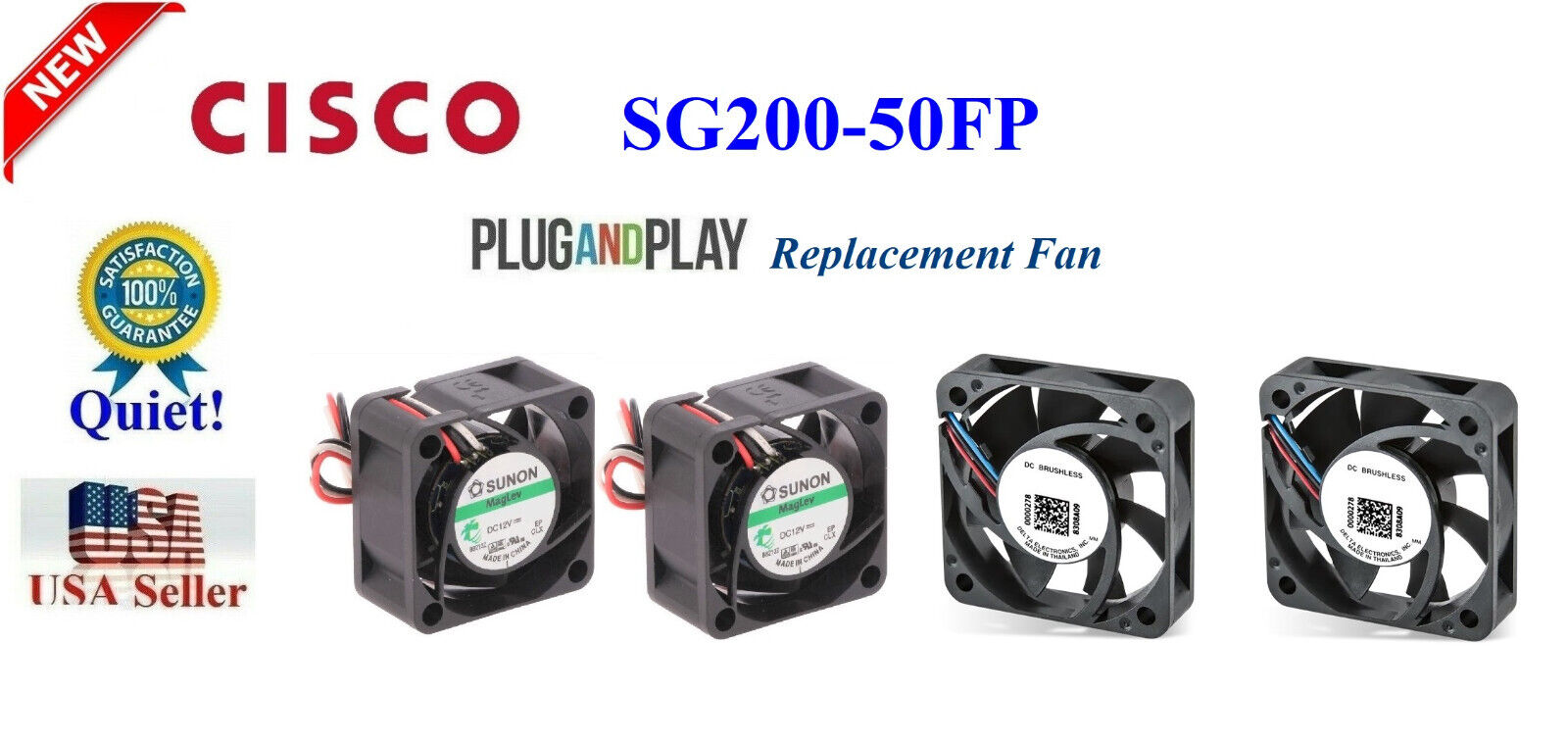 4x Quiet Version Replacement Fans for Cisco SG200-50FP (18dBA Noise)
