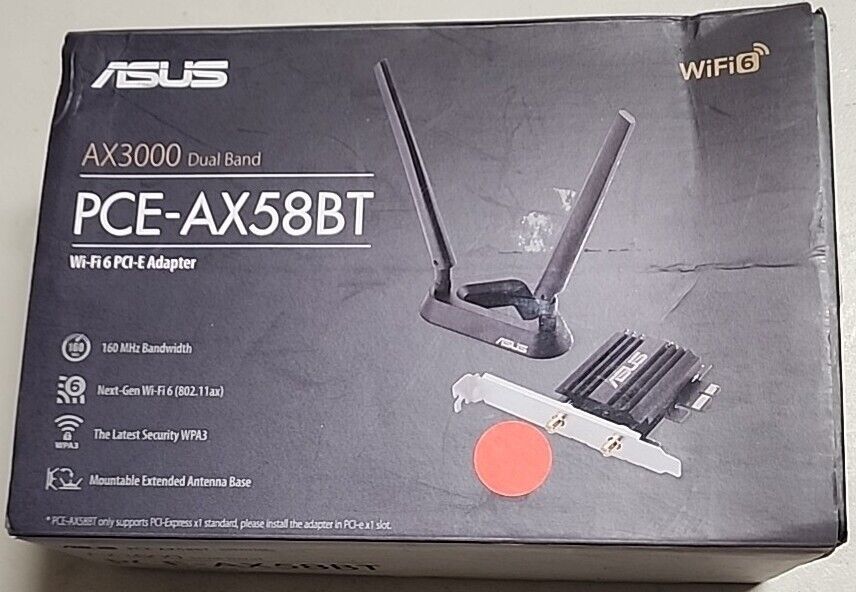 ASUS PCE-AX58BT Wi-Fi 6 (802.11AX) AX3000 Dual-Band Pcie Wi-Fi Adapter PLS READ