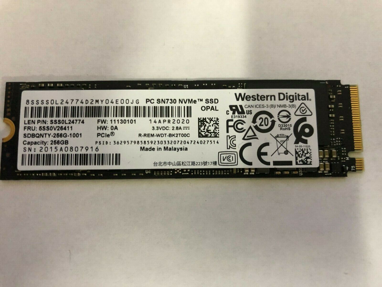 256GB WD SN730 NVMe PCIe M.2 SSD Solid State Drive SDBQNTY-256G-1001