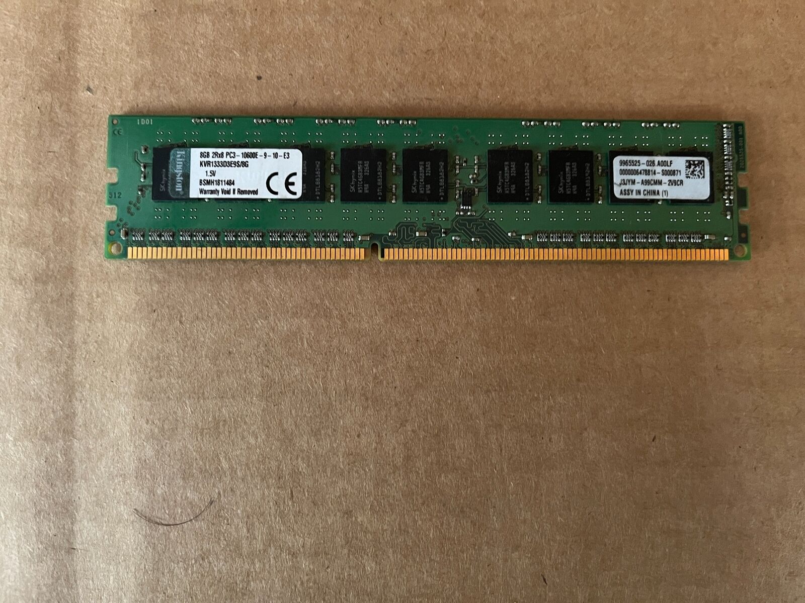 KINGSTON 8GB PC3-10600 DIMM 1333 MHZ DDR3 SDRAM MEMORY (KVR1333D3E9S/8G) L2-2(18