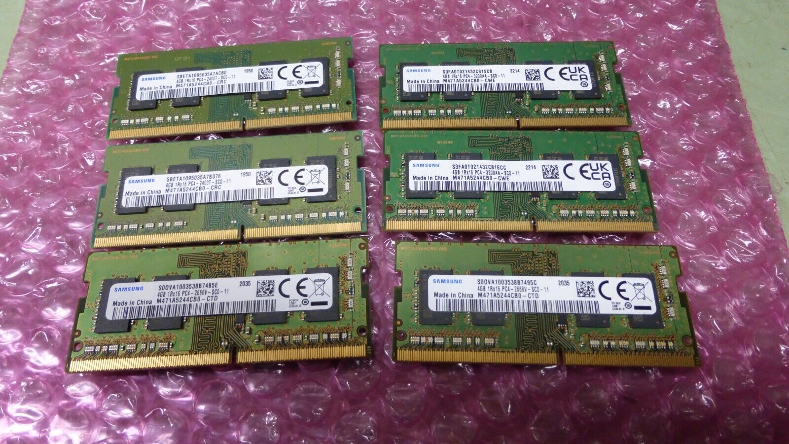 Lot of 6 - Samsung 4GB 1Rx16 PC4 SO-DIMM Laptop Memory RAM M471A5244CB0