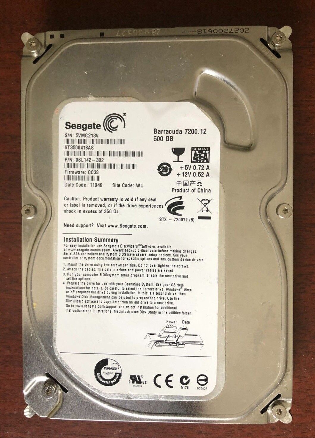 Seagate ST3500418AS Barracuda 7200.12 500GB 9SL142-302 Desktop Hard Drive
