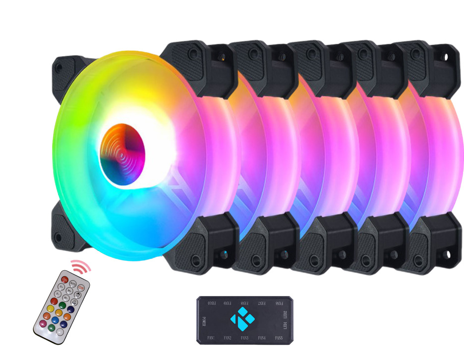 RK Wireless RGB LED 120mm Case Fan, Ultra Quiet, High Airflow RGB - 5 pack