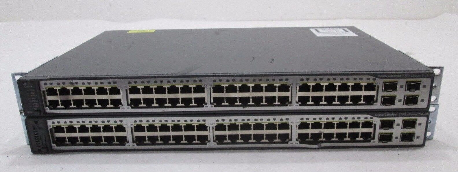 Lot of (2) Cisco WS-C3750V2-48PS-E 48 Port PoE Ethernet Switch 10/100 + SFP