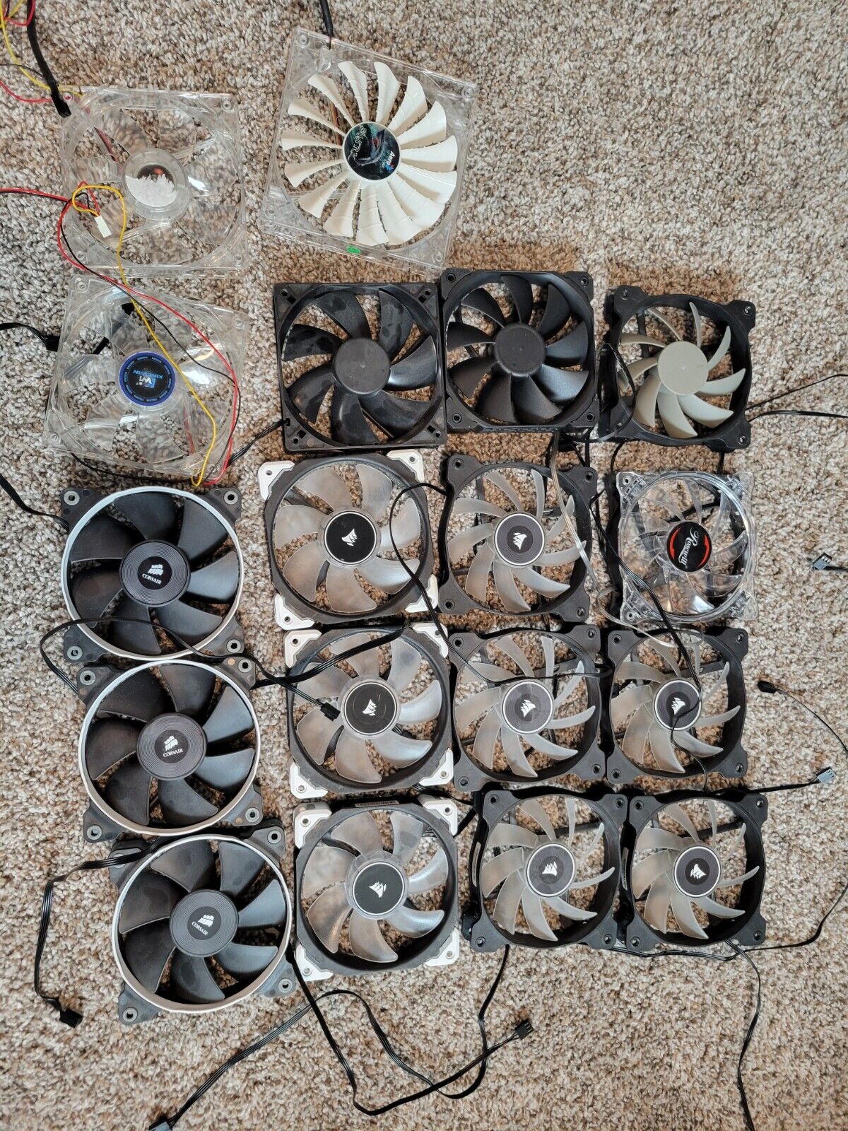 Lot of 18 Computer Case Fans 17 x 120mm & 1 x 140mm mostly Corsair 