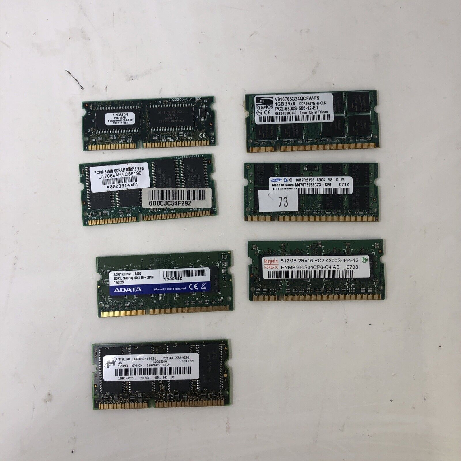 MIXED SAMSUNG HYNIX ADATA RAM LAPTOP 64MB-1GB 7 STICKS - USED