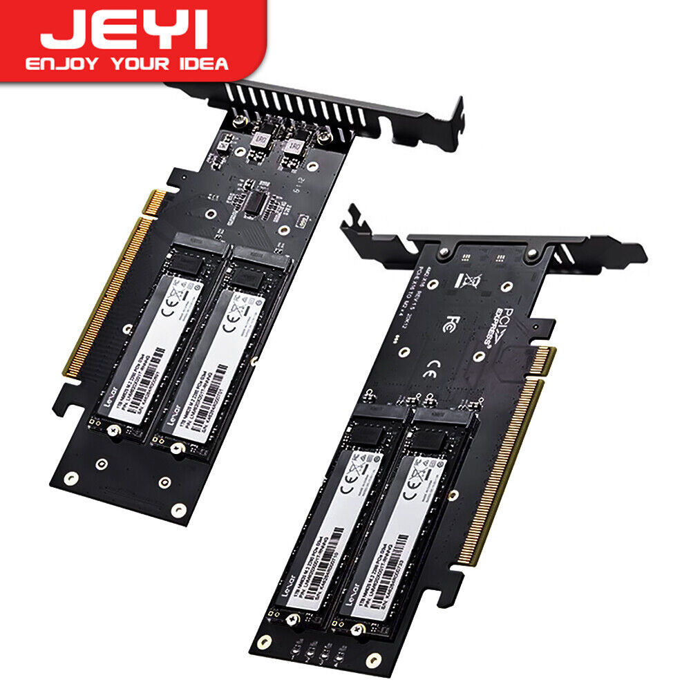 JEYI 4 SSD to PCIe 4.0 Expansion Card, 256Gbps 4 NVMe M.2 To PCIE X16 Adapter