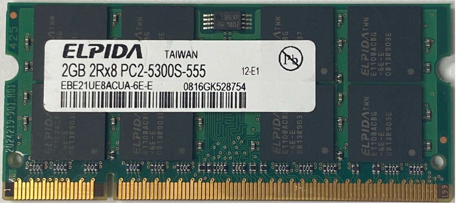 Elpida 2GB DDR2-667 PC2-5300S SODIMM 2Rx8 1.8V (EBE21UE8ACUA-6E-E)