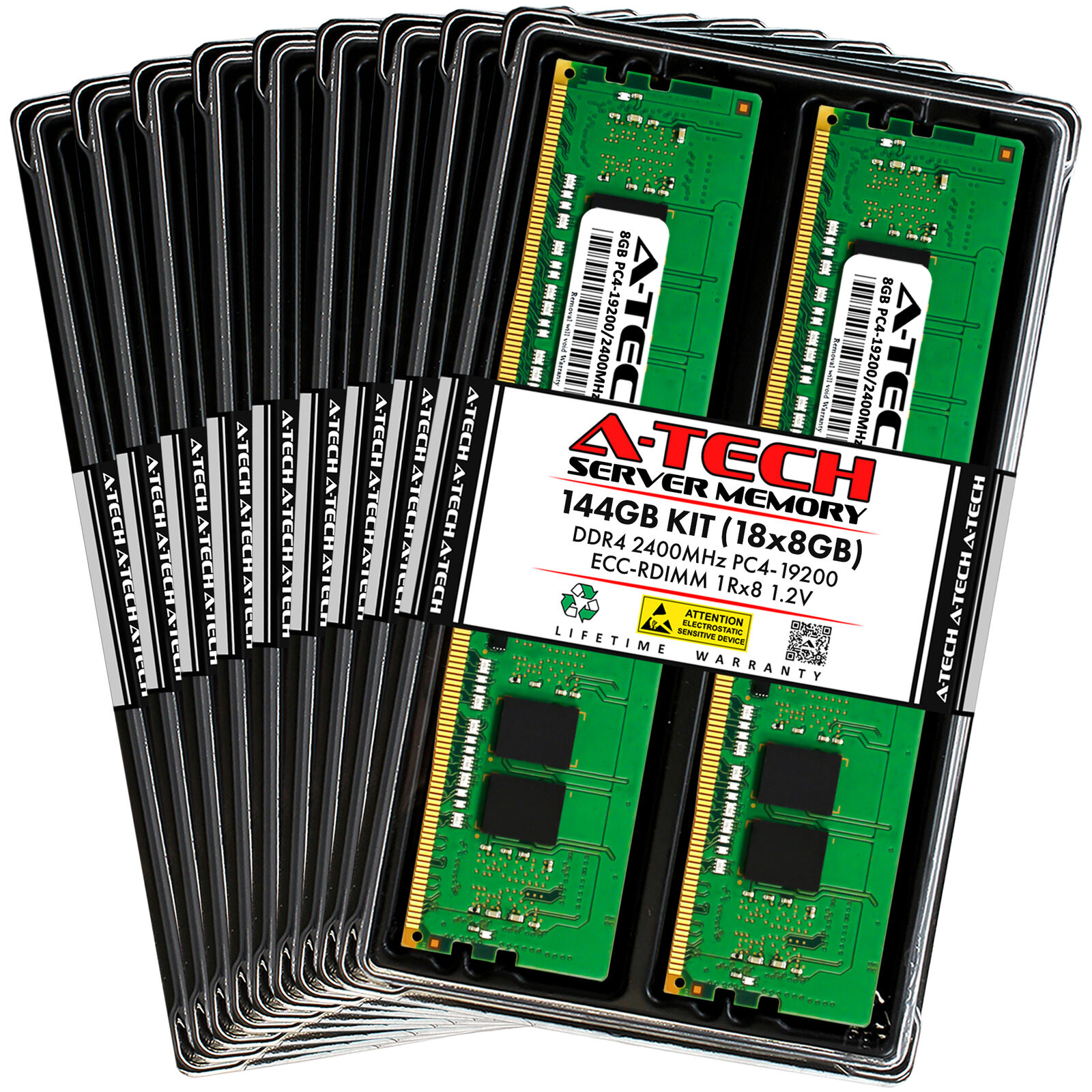 A-Tech 144GB 18x 8GB 1Rx8 PC4-19200R DDR4 2400 ECC REG RDIMM Server Memory RAM