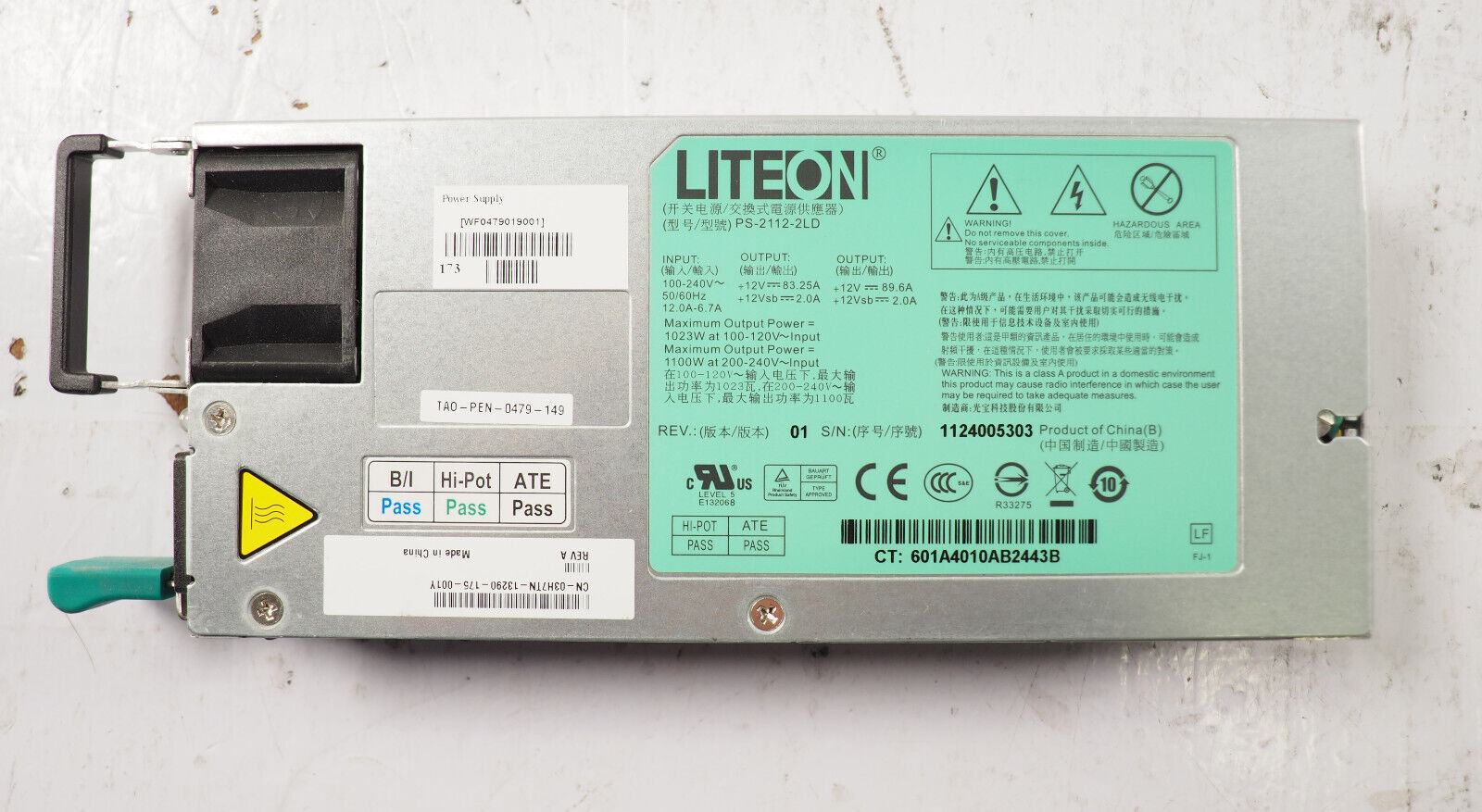 DELL LITEON Model: PS-2112-2LD P/N: 3H7TN 1100W Power Supply
