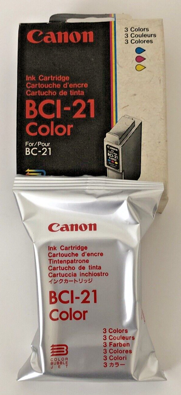 Canon BCI-21 Tri-Color Ink Cartridge For BC-21 Color Bubble Jet w/Box Vintage