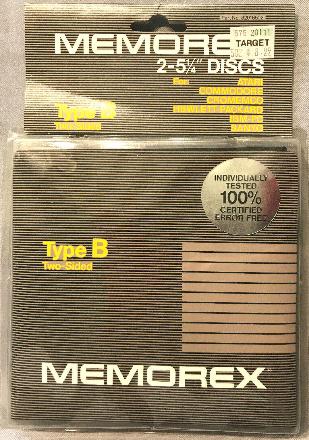 2 Pack 5.25 inch Memorex Brand NEW Type B DS/DD Disks Commodore Atari Sanyo plus